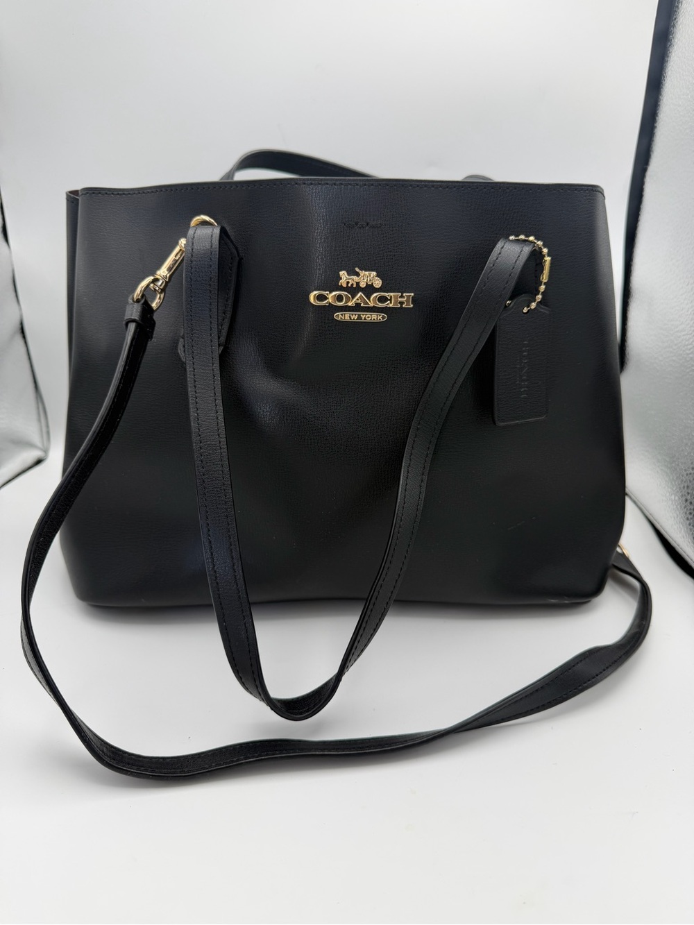 Coach Black Leather Shoulder Bag with Crossbody Strap Gold Logo